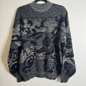 Vintage Permit Men's Mock Neck Sweater Gray Black Design Size Large